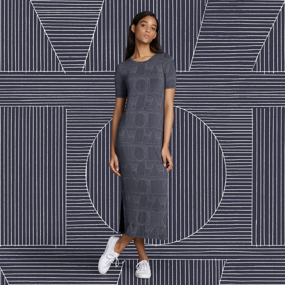 Uniqlo Sol Lewitt SPRZ NY MOMA Jersey Midi Dress Size S Black White Art Print